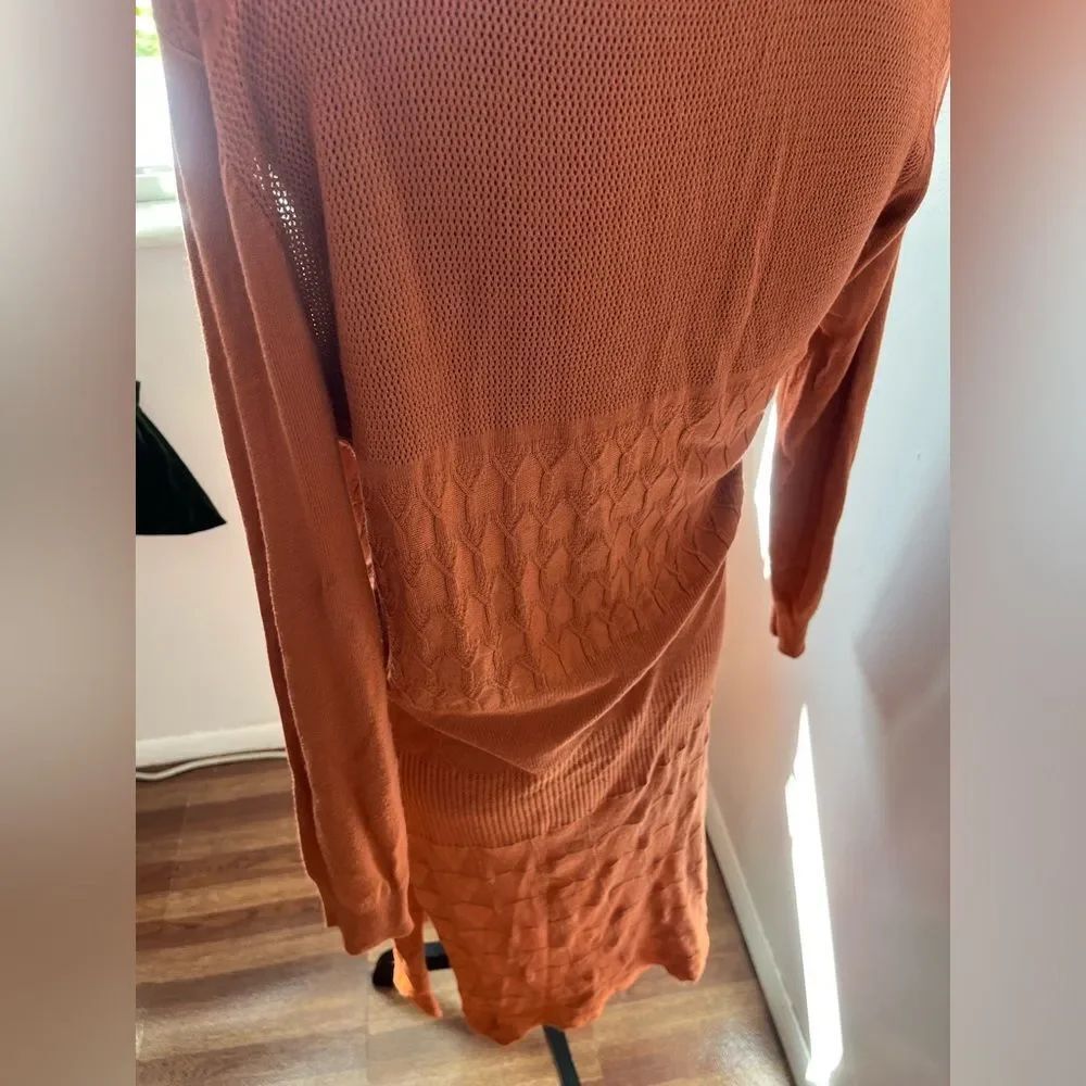 Dreamers Maxi Length Knit Crochet Cardigan Burnt Orange Boho Fall Lagenl… - Picture 4 of 11